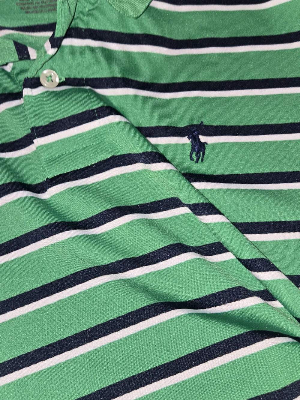 Ralph Lauren Green Striped Polo Performance Boys Shirt